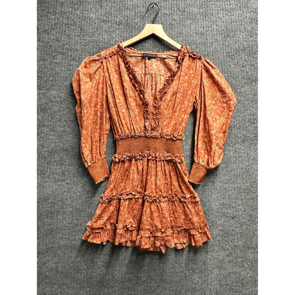 House of Harlow Orange Floral Whimsical Boho Indie Rustic Fairycore Dress  L